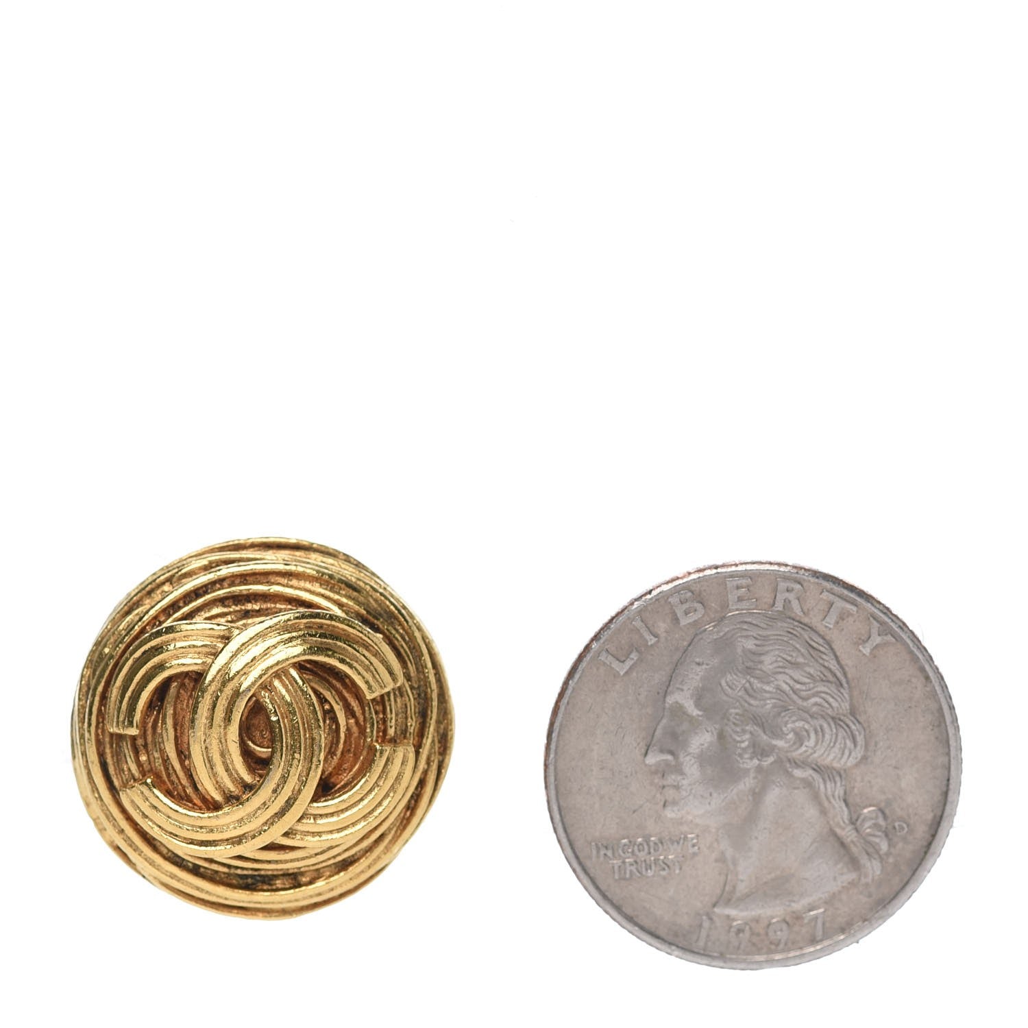 Chanel CC Button Clip On Earrings Gold 2 of 4