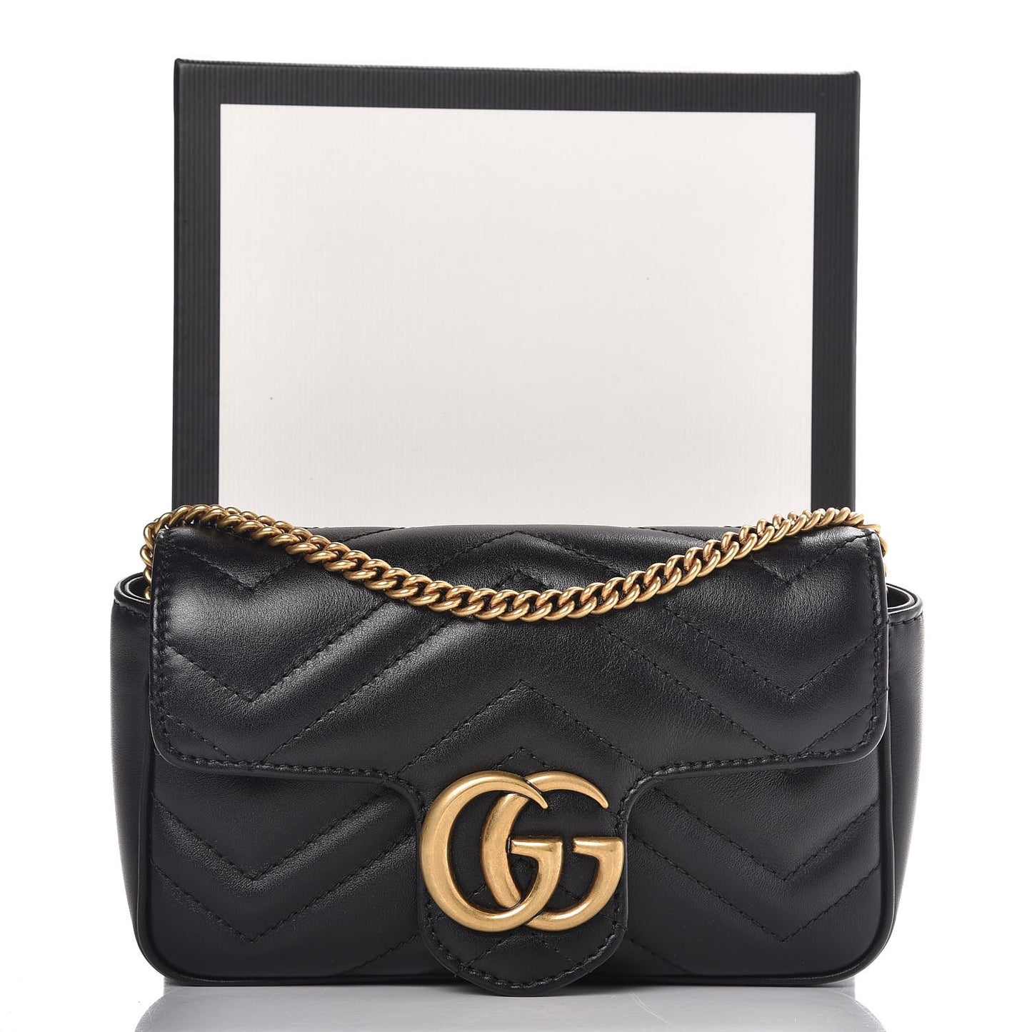 Calfskin Matelasse Super Mini GG Marmont Shoulder Bag Black