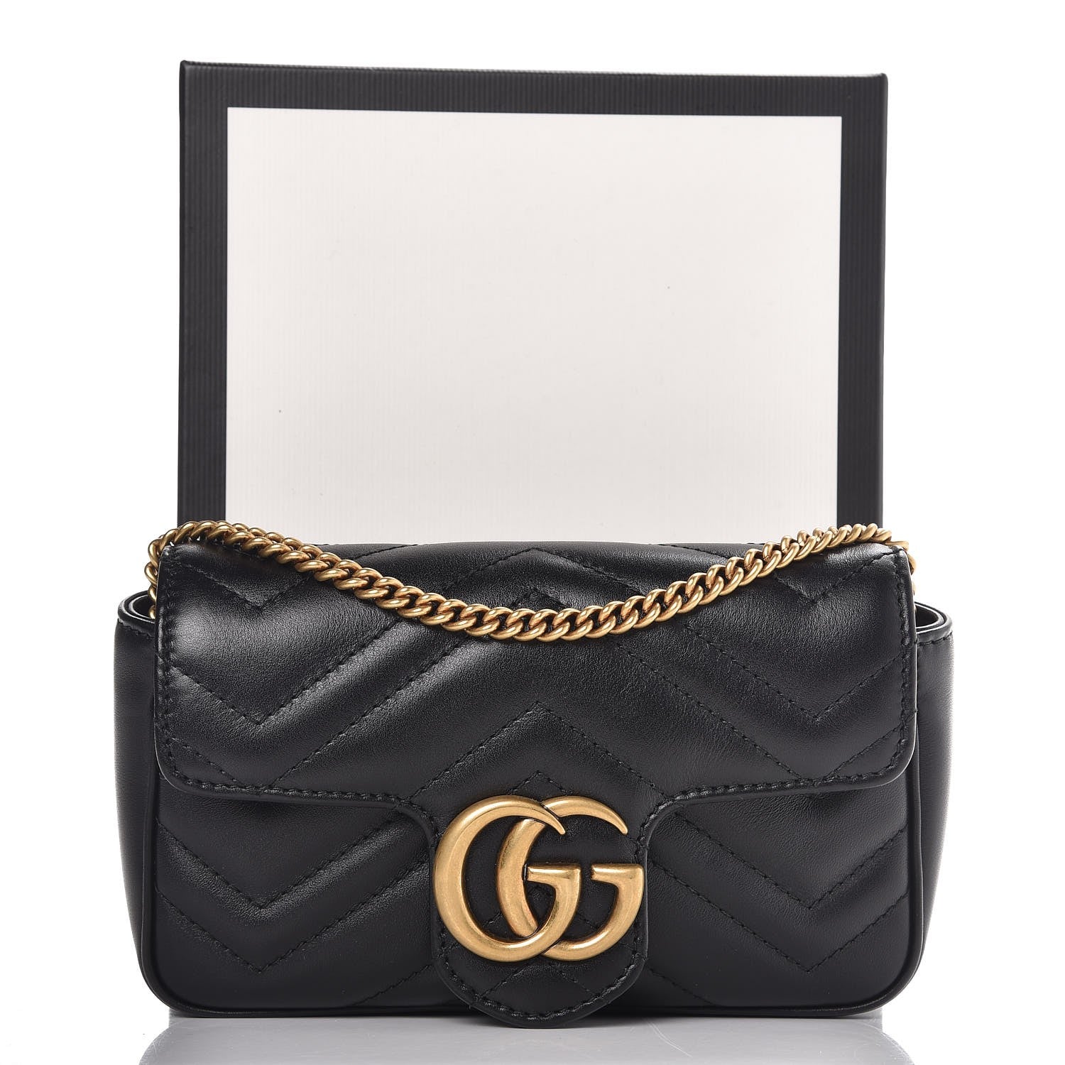 Gucci Calfskin Matelasse Super Mini GG Marmont Shoulder Bag Black 9 of 9