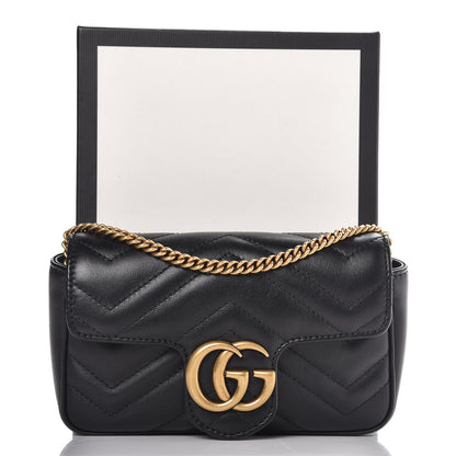 Gucci Calfskin Matelasse Super Mini GG Marmont Shoulder Bag Black 9 of 9