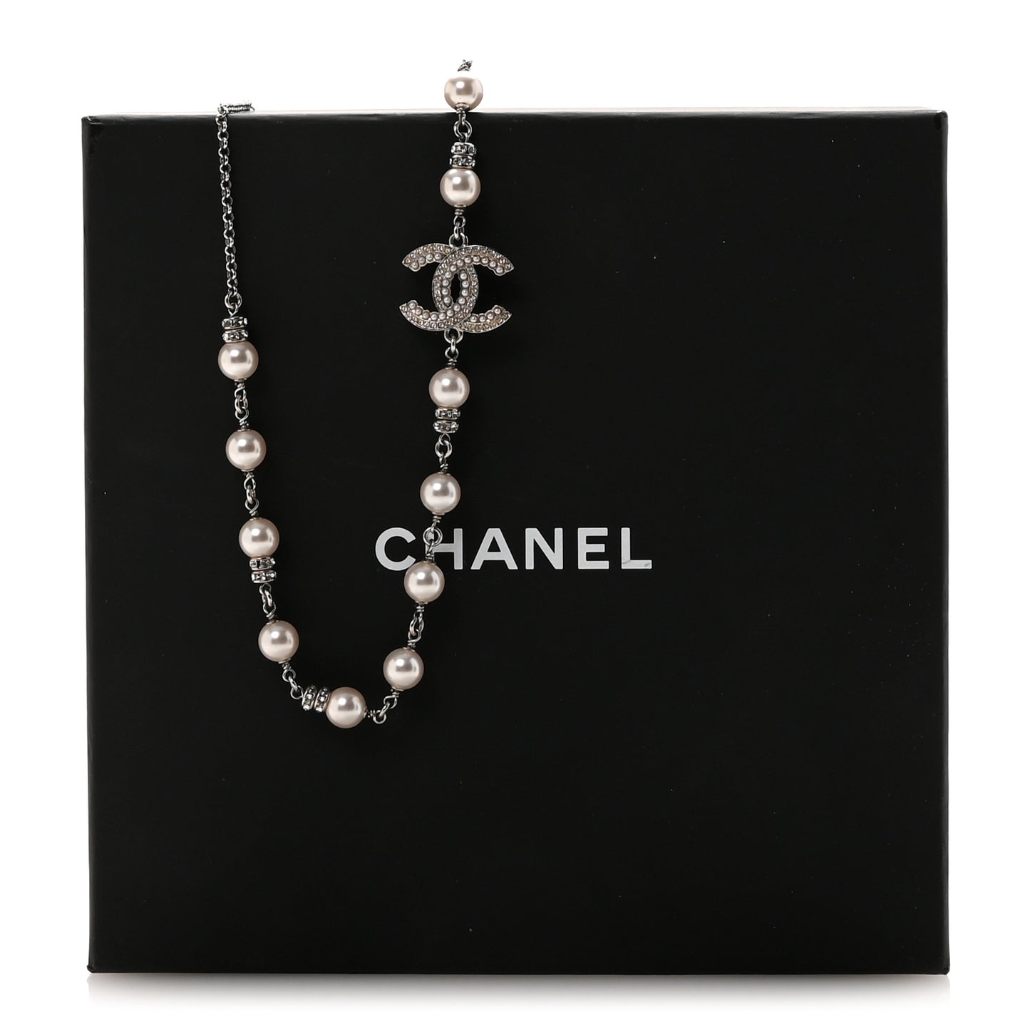 Pearl Crystal CC Choker Necklace Silver