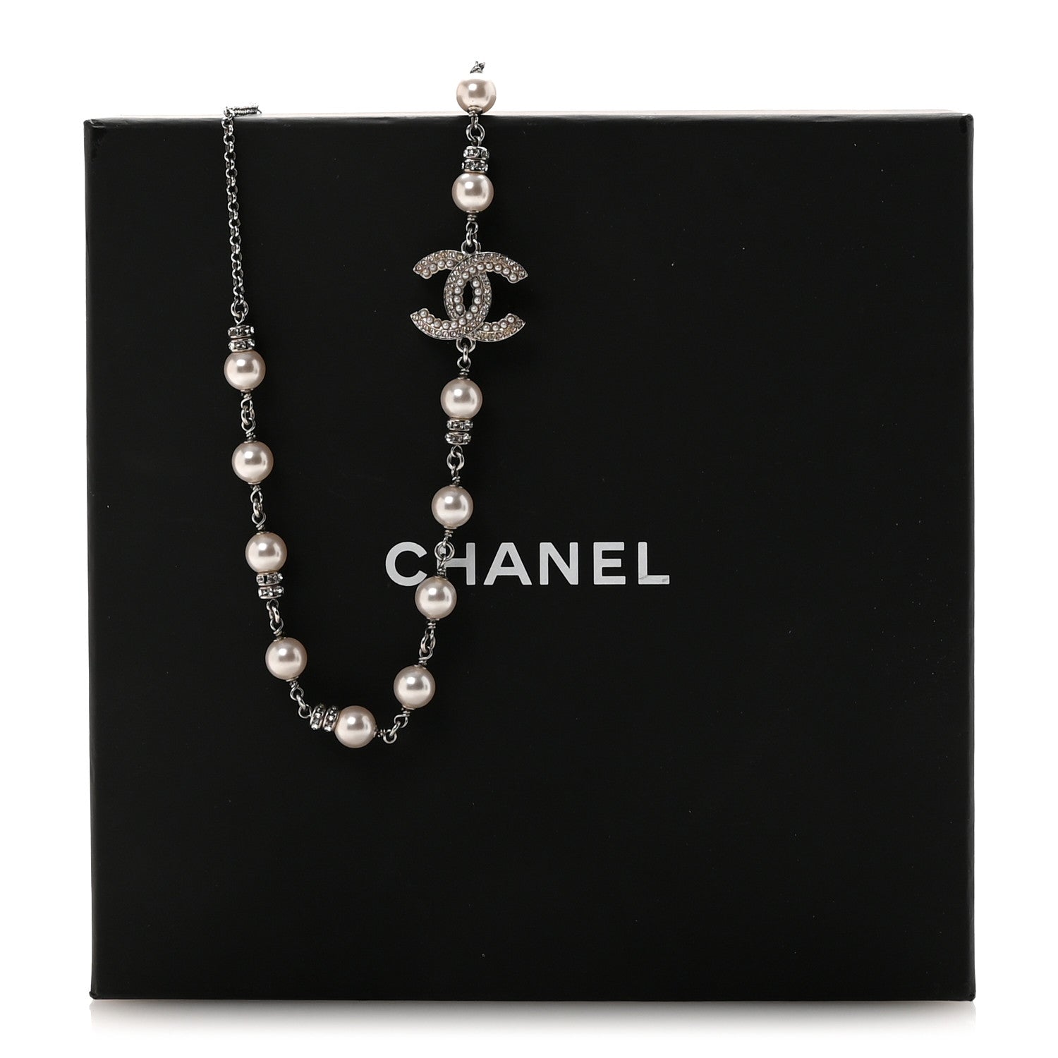 Chanel Pearl Crystal CC Choker Necklace Silver 7 of 7