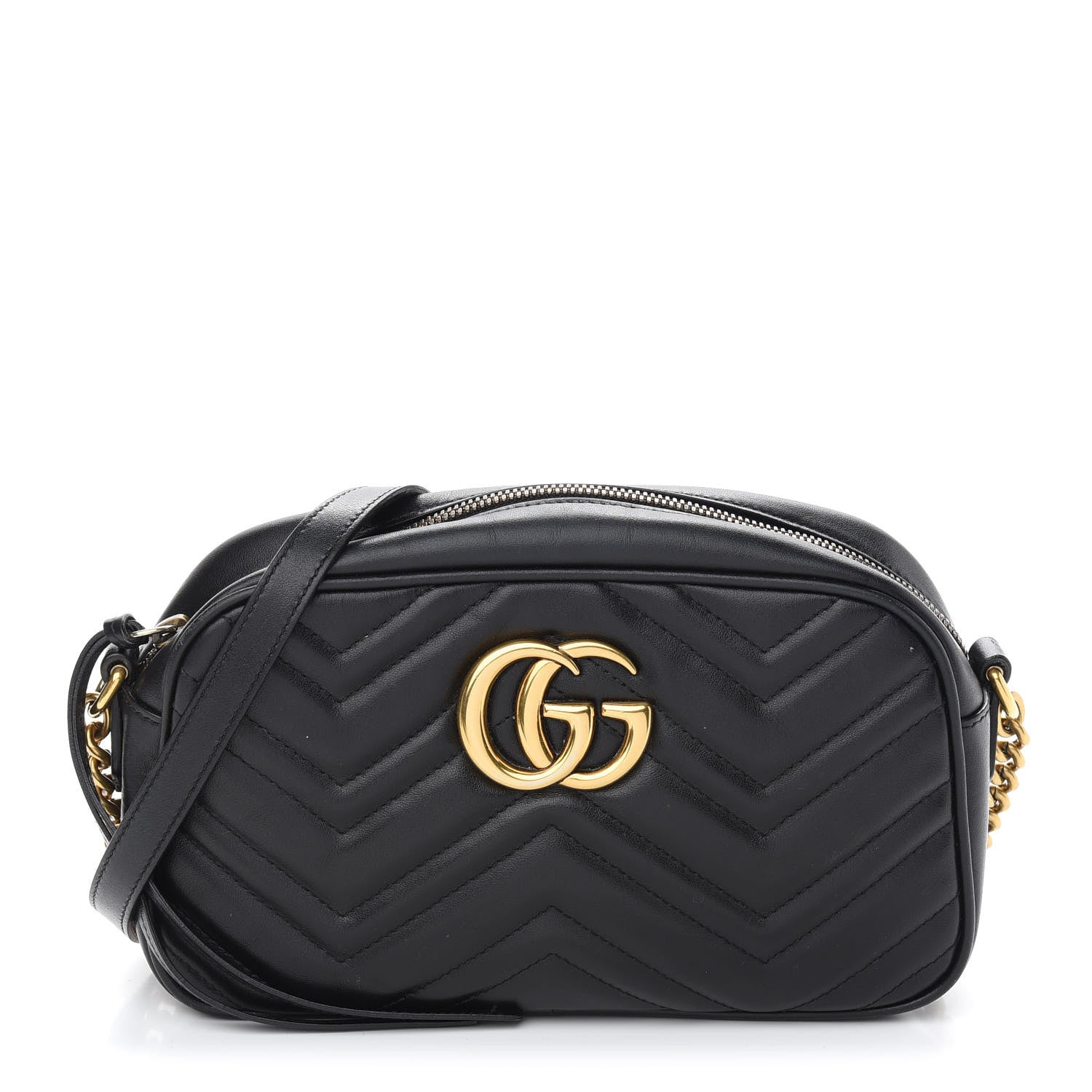 Gucci Calfskin Matelasse Small GG Marmont Chain Shoulder Bag Black 1 of 12