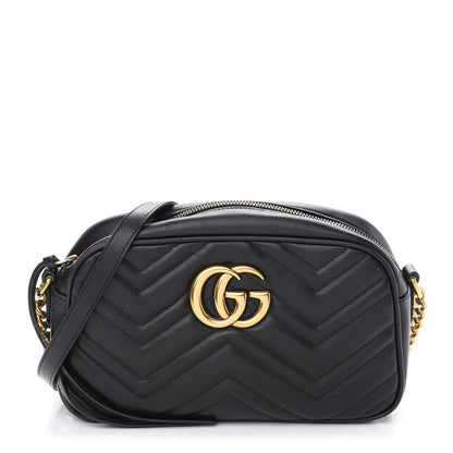 Gucci Calfskin Matelasse Small GG Marmont Chain Shoulder Bag Black 1 of 12