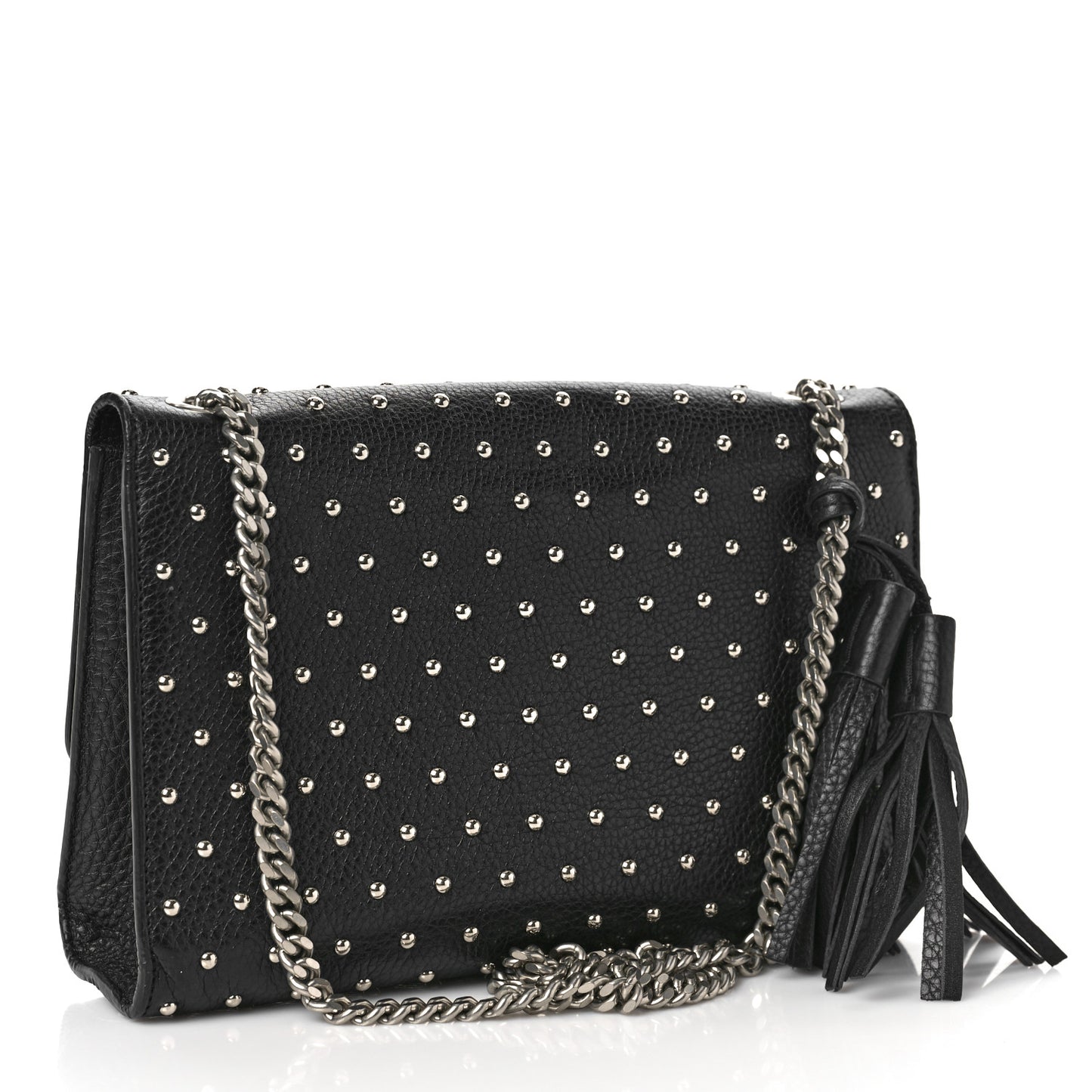 Calfskin Studded Medium Miss Bamboo Shoulder Bag Black