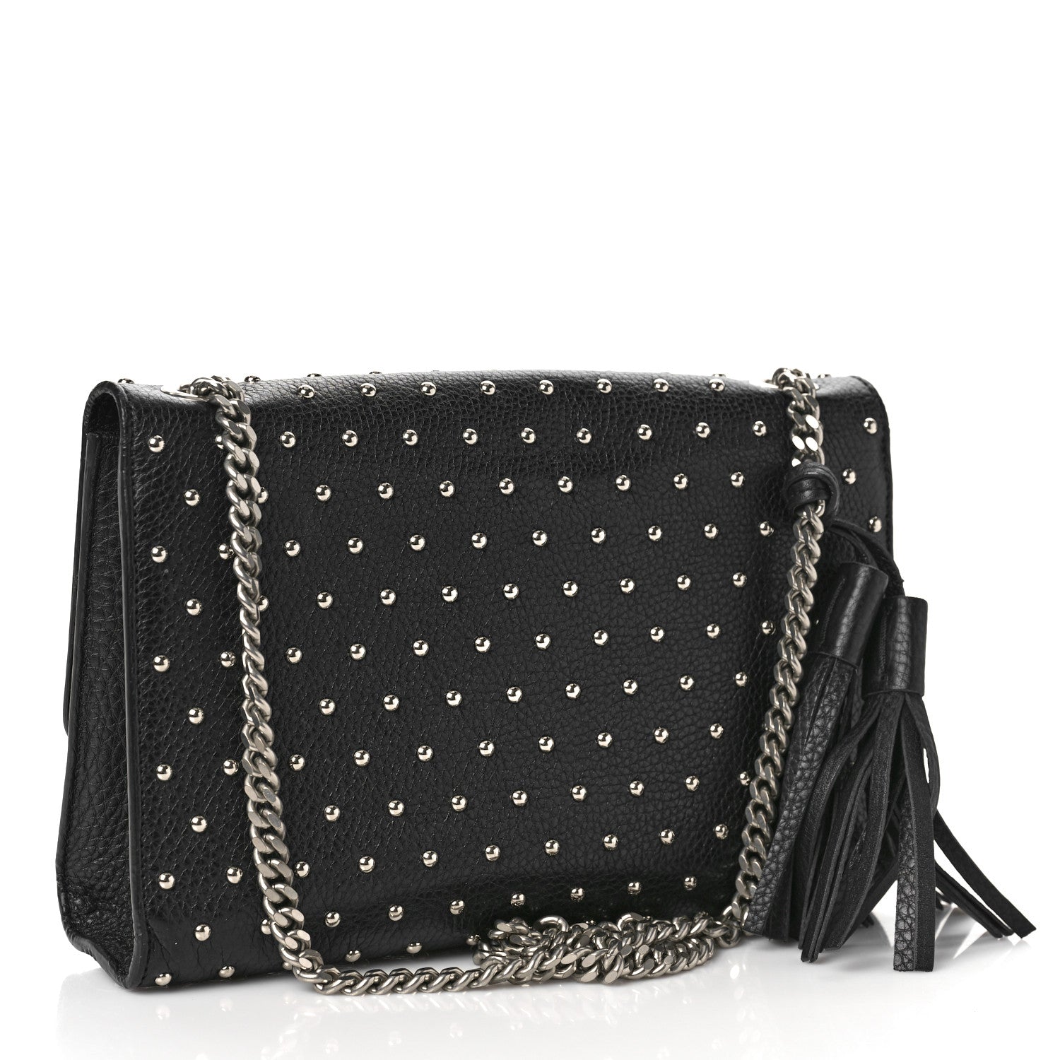 Gucci Calfskin Studded Medium Miss Bamboo Shoulder Bag Black 3 of 14