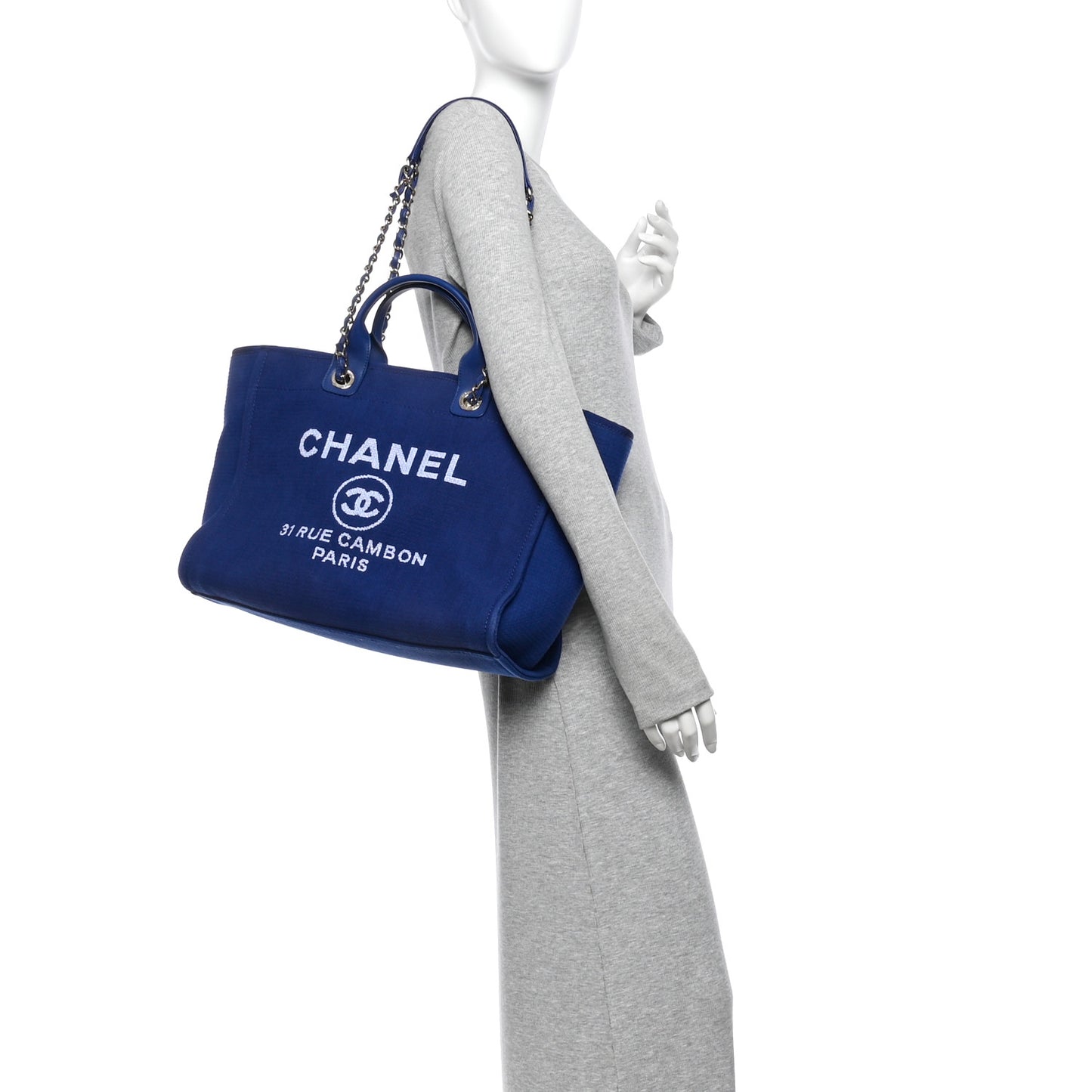 Mixed Fibers Calfskin Medium Deauville Tote Dark Blue