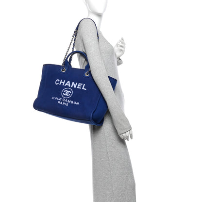 Chanel Mixed Fibers Calfskin Medium Deauville Tote Dark Blue 3 of 10