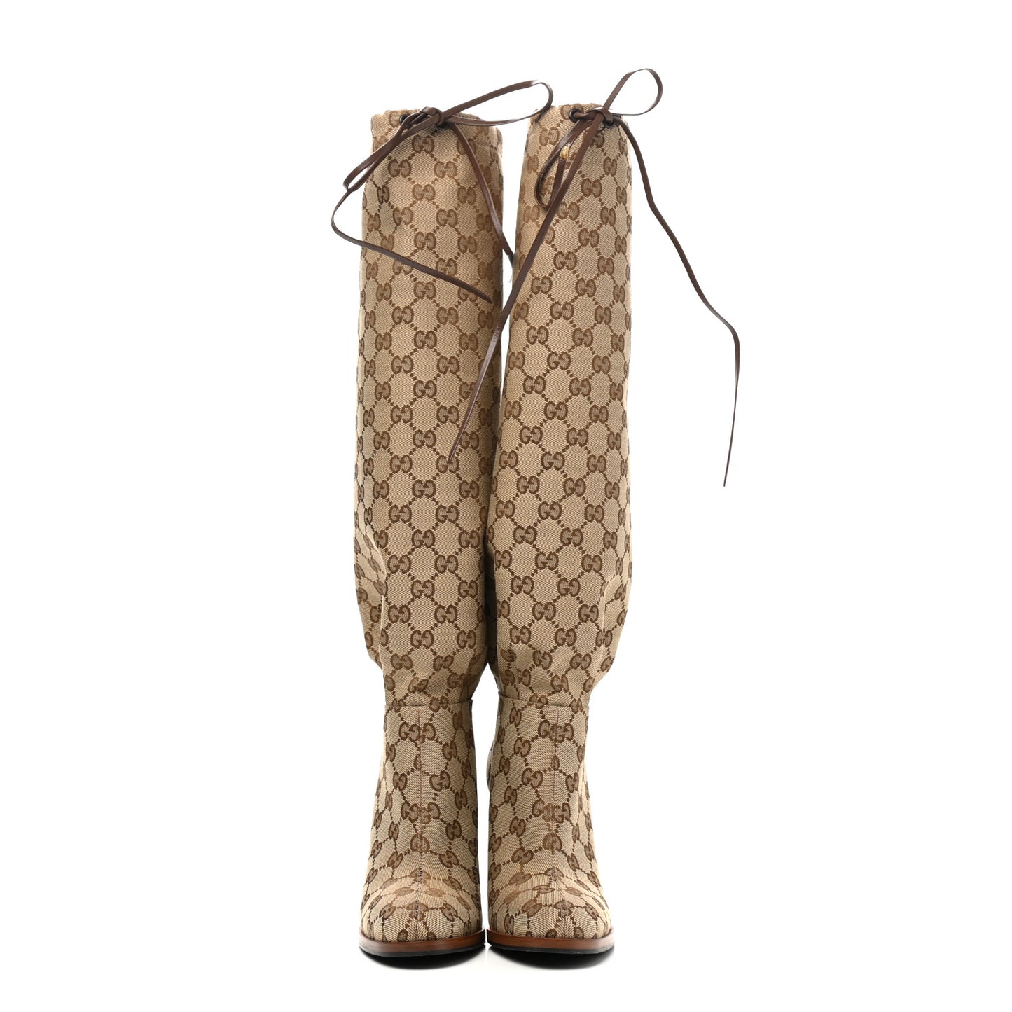 Monogram Malaga Kid Lisa Mid Heel Boots 36.5 Beige Ebony