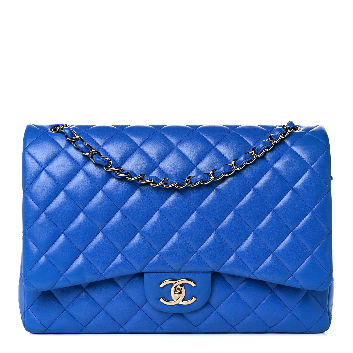 Chanel Lambskin Quilted Maxi Double Flap Blue 1 of 15