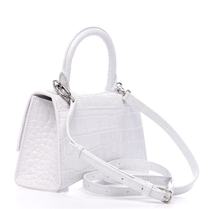 Balenciaga Shiny Calfskin Crocodile Embossed Hourglass Top Handle Bag XS White 3 of 9