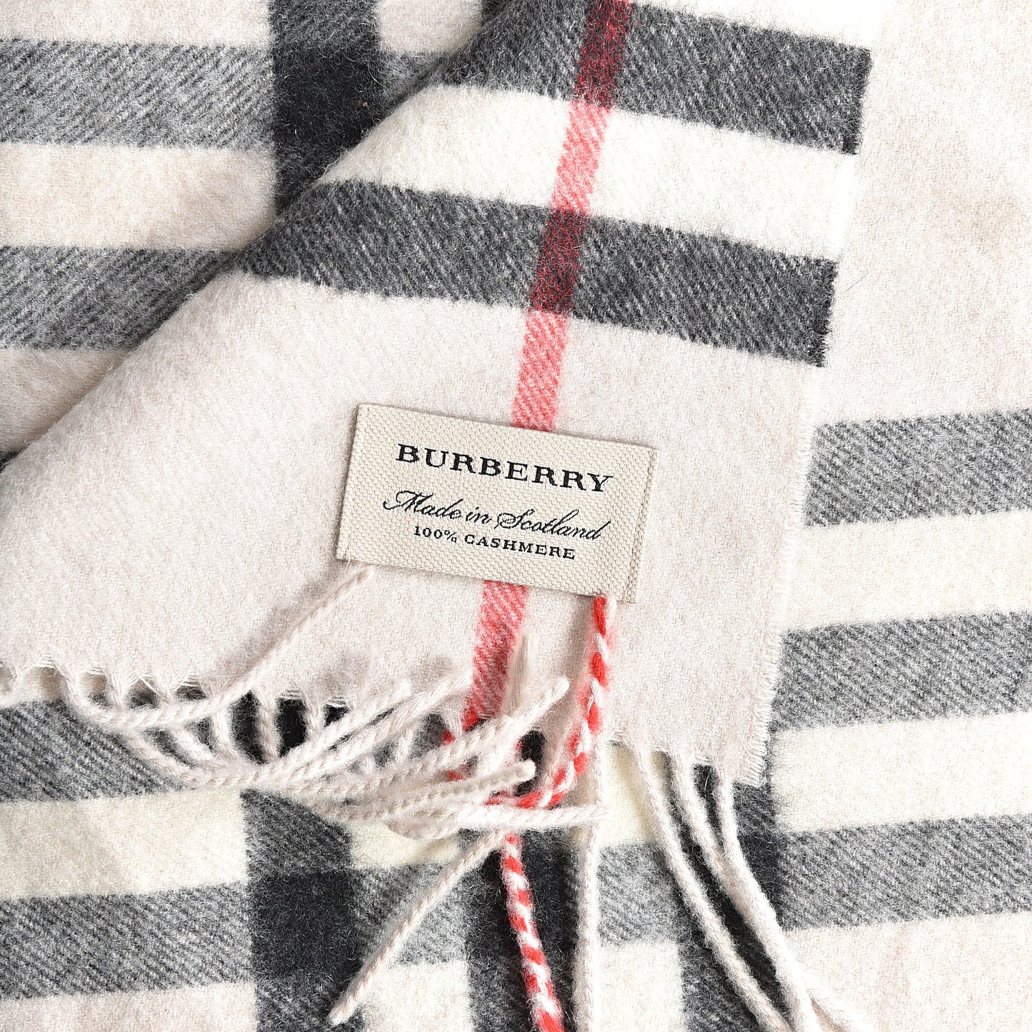Cashmere Giant Check Fringe Scarf Stone