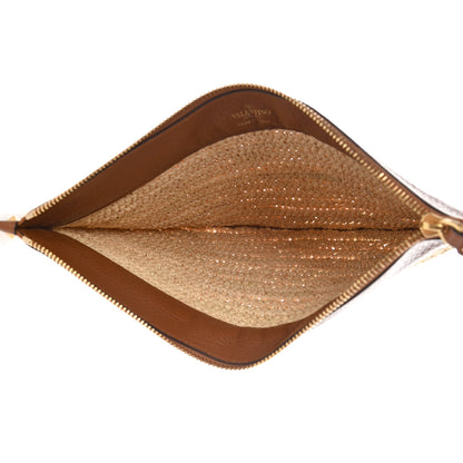 Valentino Garavani Raffia Calfskin Large Rockstud Zip Pouch Naturale Saddle Brown 5 of 6