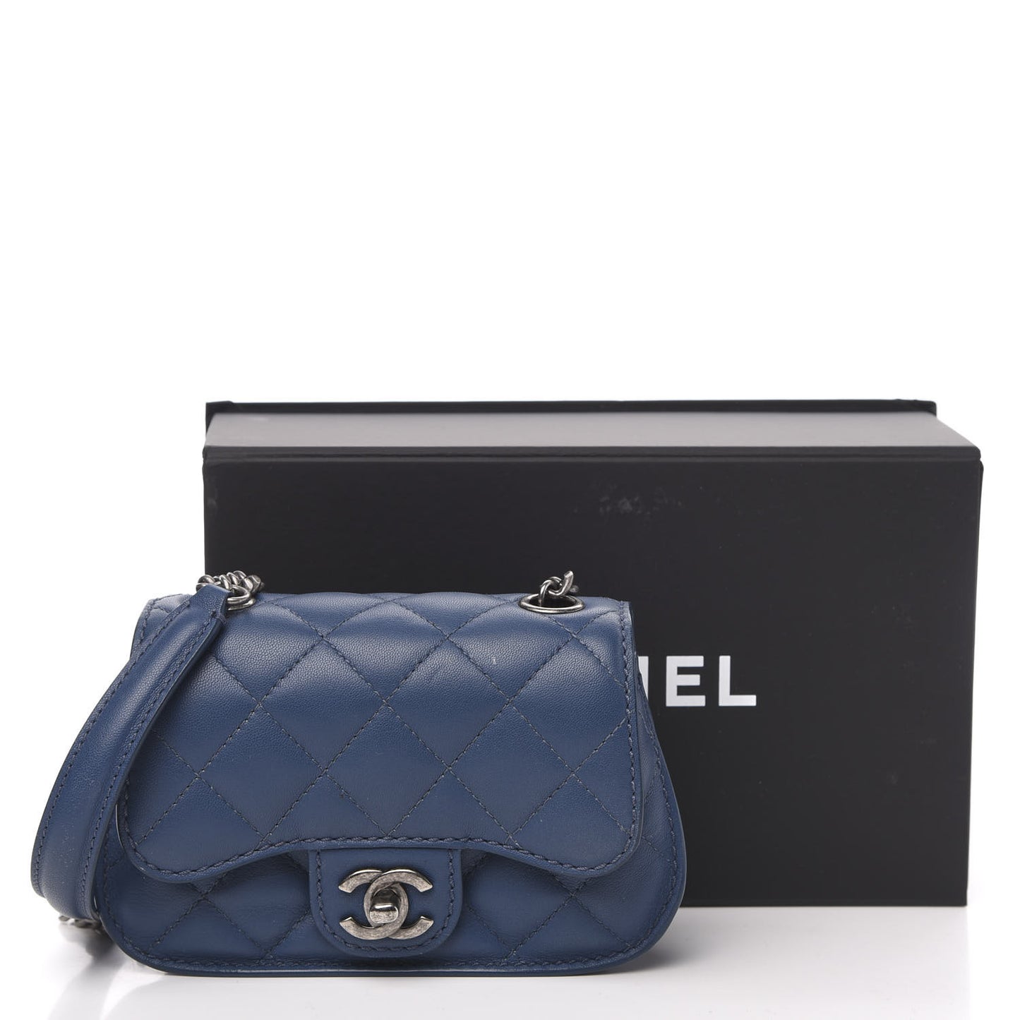 Lambskin Quilted Mini Natural CC Flap Blue