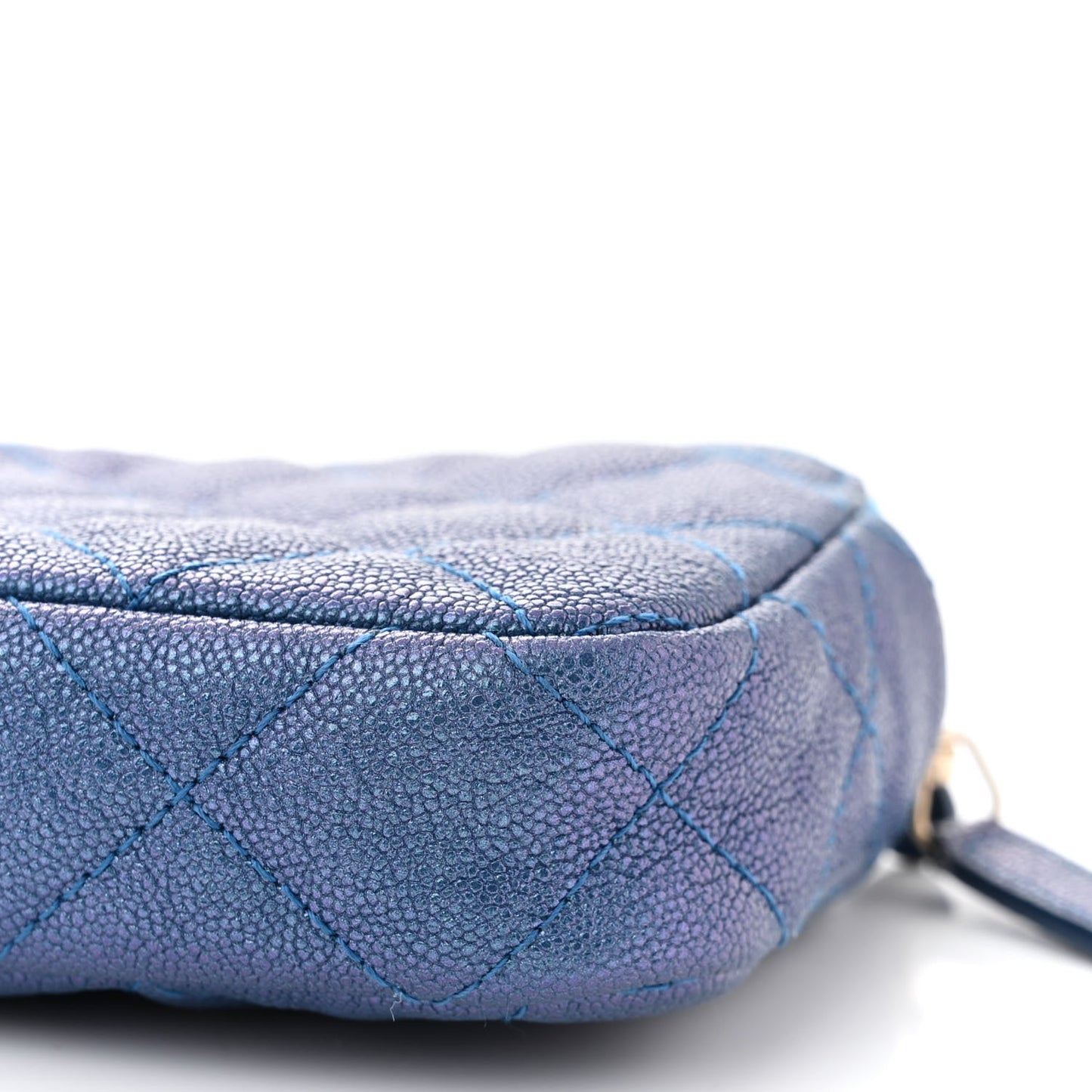 Iridescent Caviar Quilted Clutch With Chain Dark Blue