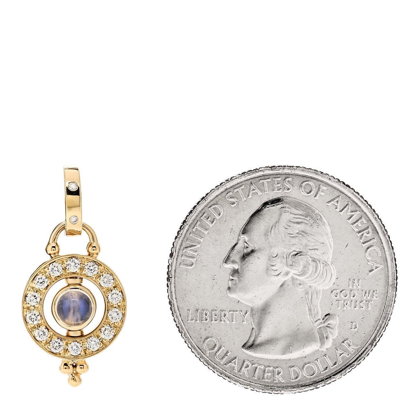 18K Yellow Gold Diamond Blue Moonstone Mini Celestial Orbit Pendant
