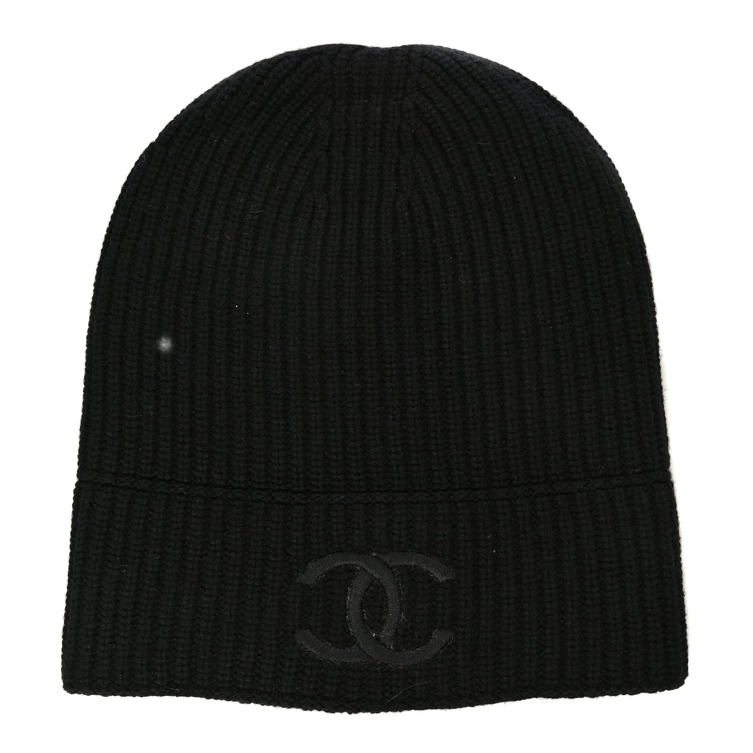 Chanel Wool Cashmere CC Beanie Hat Light Black White 1 of 16