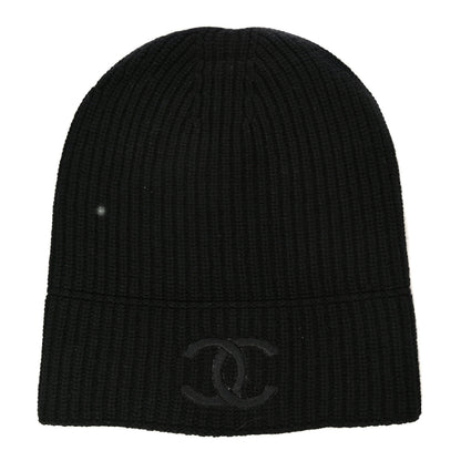 Chanel Wool Cashmere CC Beanie Hat Light Black White 1 of 16