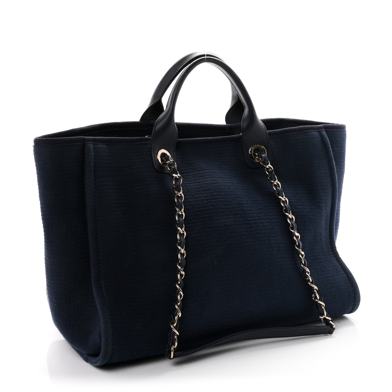 Chanel Mixed Fibers Calfskin Medium Deauville Tote Navy Blue 4 of 11