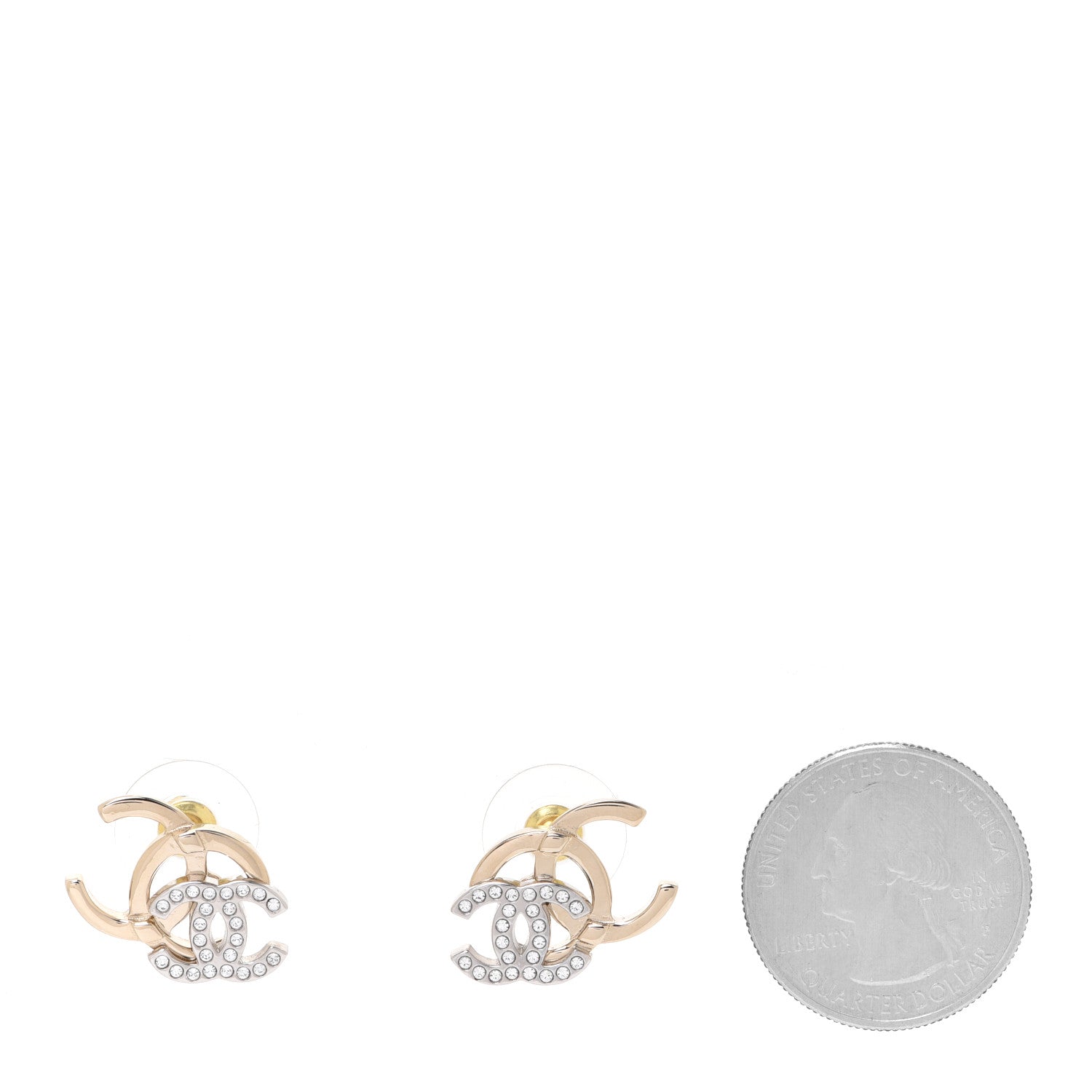 Chanel Crystal Double CC Earrings Gold Silver 2 of 5