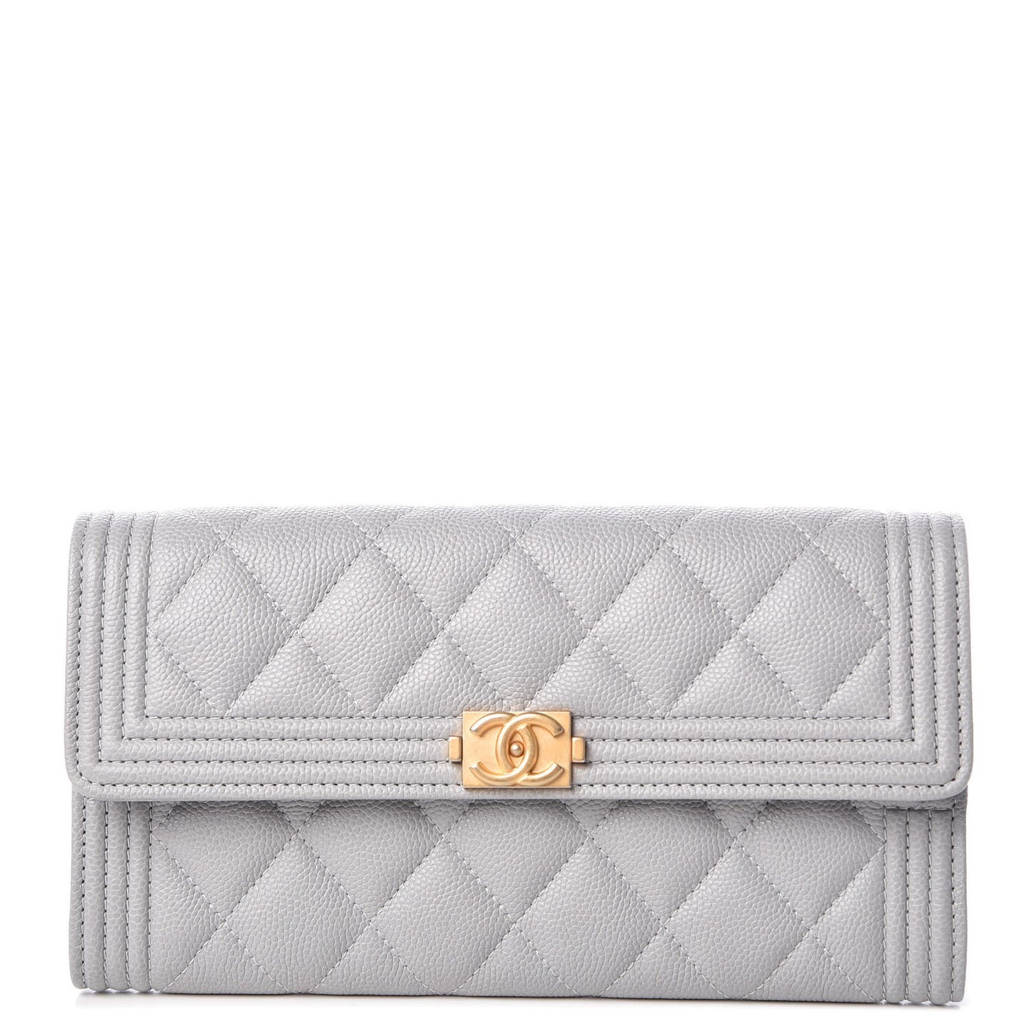 Caviar Quilted Boy Flap Wallet Grey