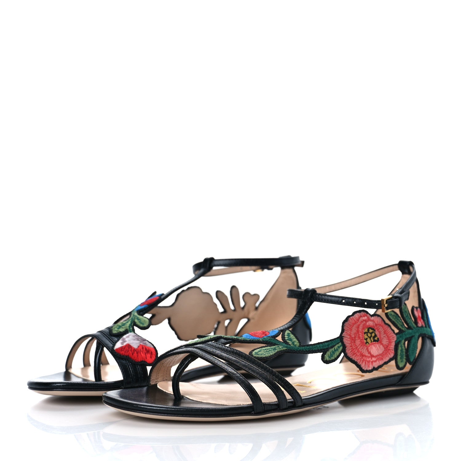 Gucci Nappa Ophelia T-Strap Flat Sandals 36 Black 4 of 10