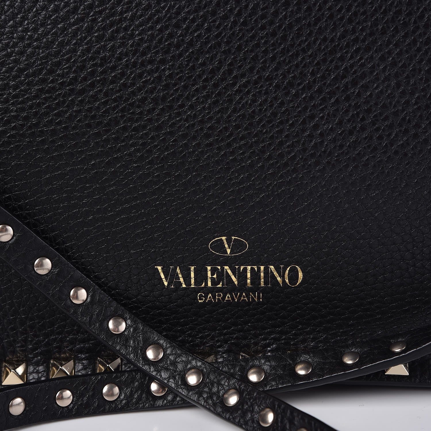 Valentino Garavani Grained Calfskin Rockstud Top Handle Flap Shoulder Bag Black 9 of 10