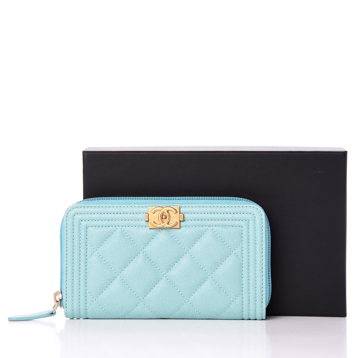 Chanel Caviar Quilted Small Boy Zip Around Wallet Light Blue 11 of 11