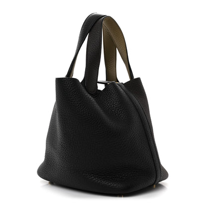 Hermes Taurillon Clemence Casaque Picotin Lock 18 PM Black Ebene Trench 3 of 11