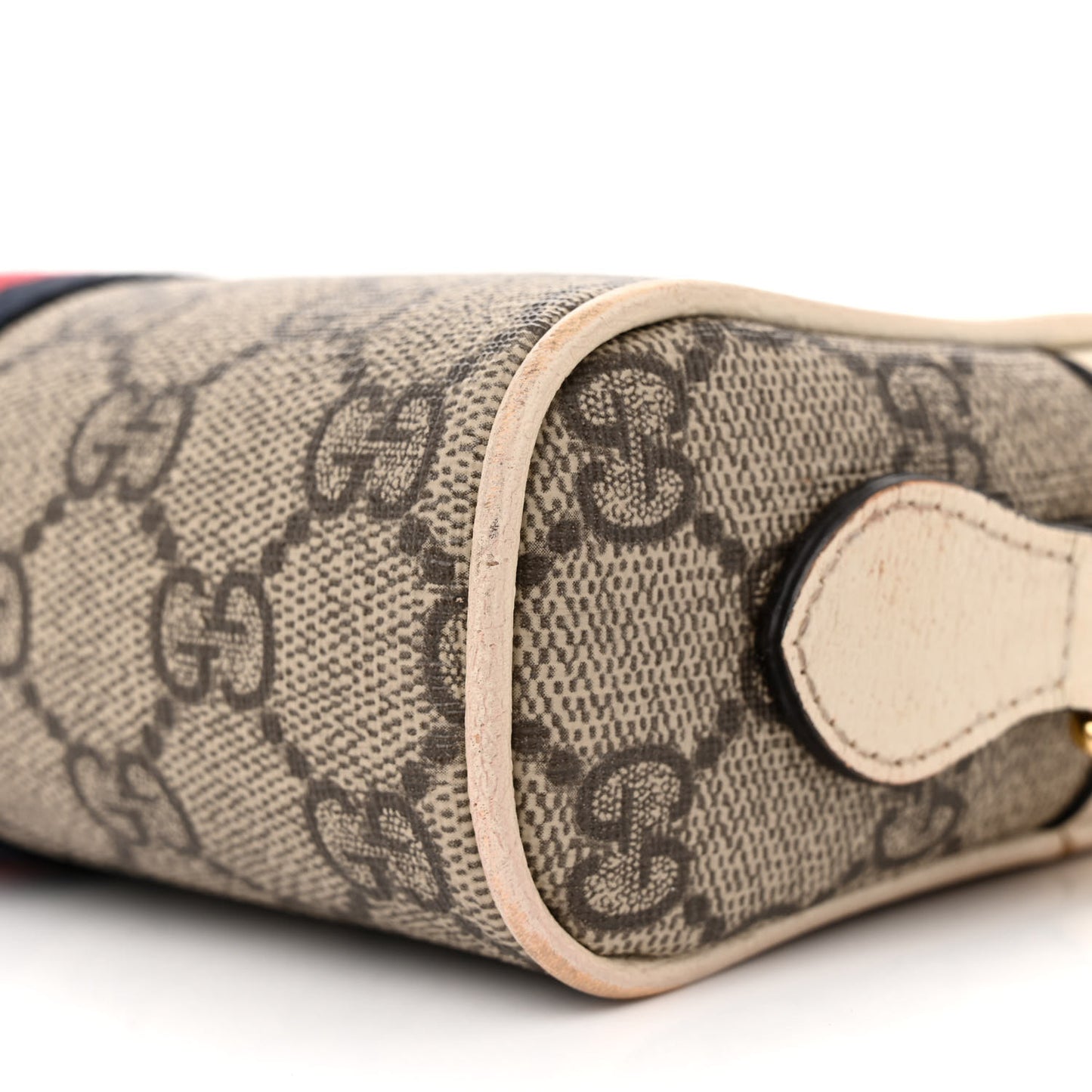 GG Supreme Monogram Textured Calfskin Web Mini Ophidia Shoulder Bag Beige Ebony Mystic White