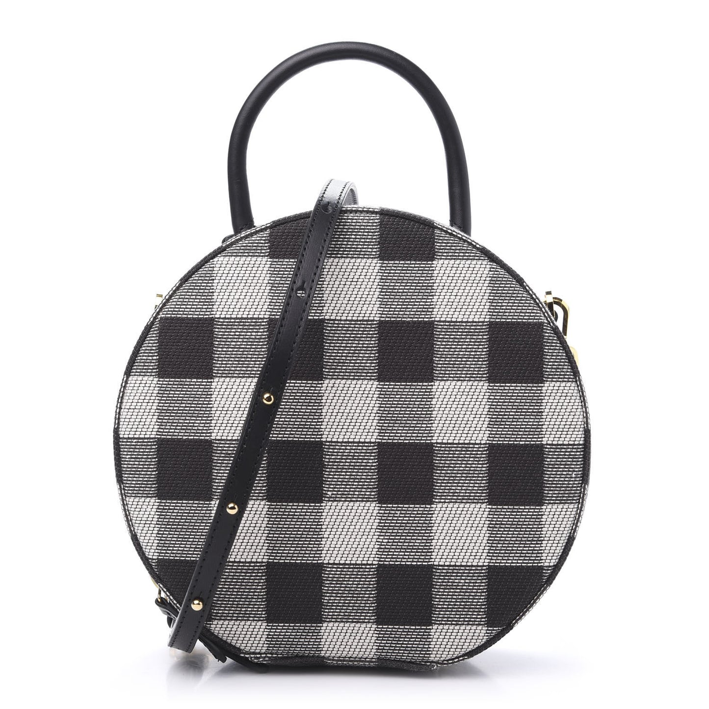 Canvas Gingham Check Circle Crossbody Black White