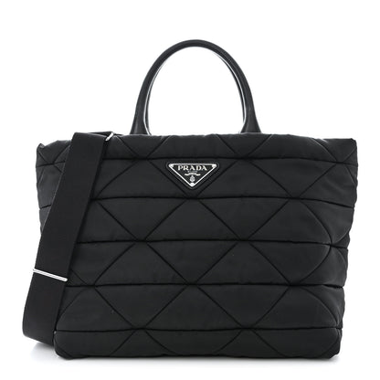 Prada Re-Nylon Nappa Triangle Quilted Padded Medium Double Handled Zip Tote Black 1 of 12