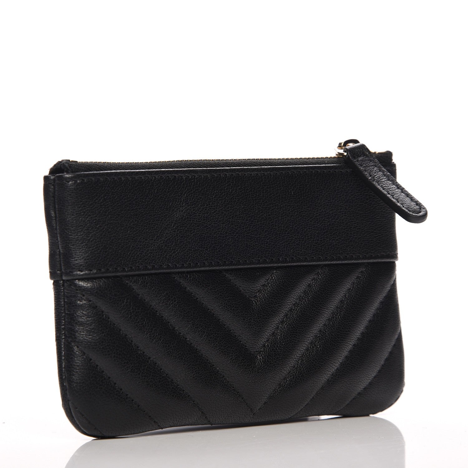 Chanel Sheepskin Chevron Quilted Small Cosmetic Case Black 3 of 8