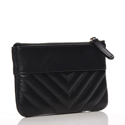 Chanel Sheepskin Chevron Quilted Small Cosmetic Case Black 3 of 8