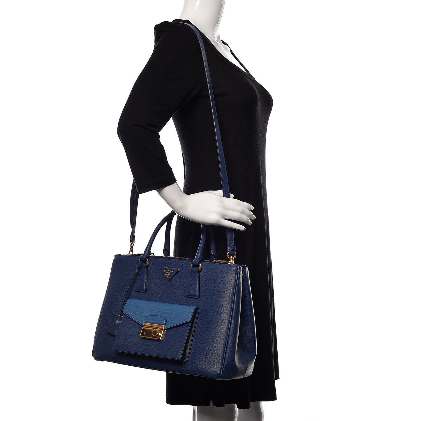 Saffiano Lux Galleria Front Pocket Tote Bluette Cobalto