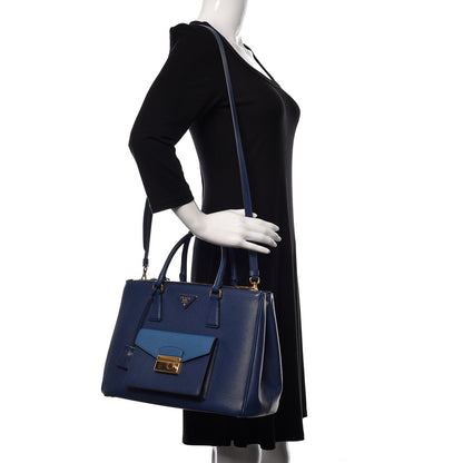 Prada Saffiano Lux Galleria Front Pocket Tote Bluette Cobalto 3 of 13