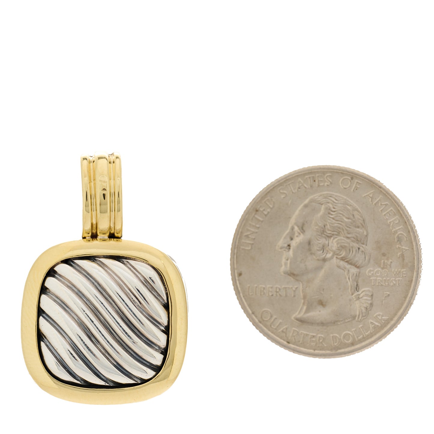 Sterling Silver 18K Yellow Gold 16mm Sculpted Cable Enhancer Pendant