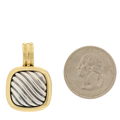 David Yurman Sterling Silver 18K Yellow Gold 16mm Sculpted Cable Enhancer Pendant 2 of 4
