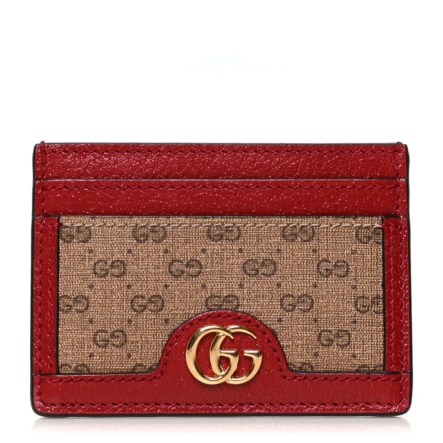 X DORAEMON Mini Vintage GG Supreme Monogram Card Holder Beige Cherry Red