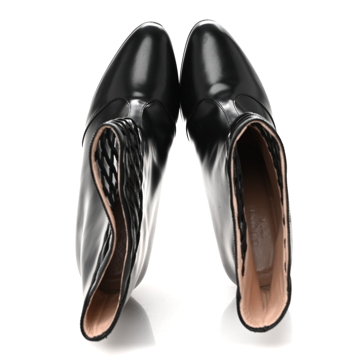 Plume Calfskin Damir Lattice Cutout Boots 38 Black