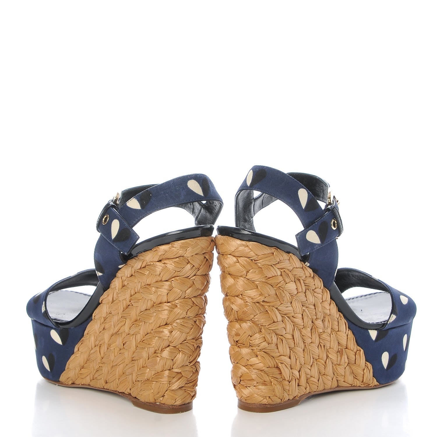 Louis Vuitton Raffia Canvas Hearts Tuileries Wedge Sandals 36 Blue 6 of 20