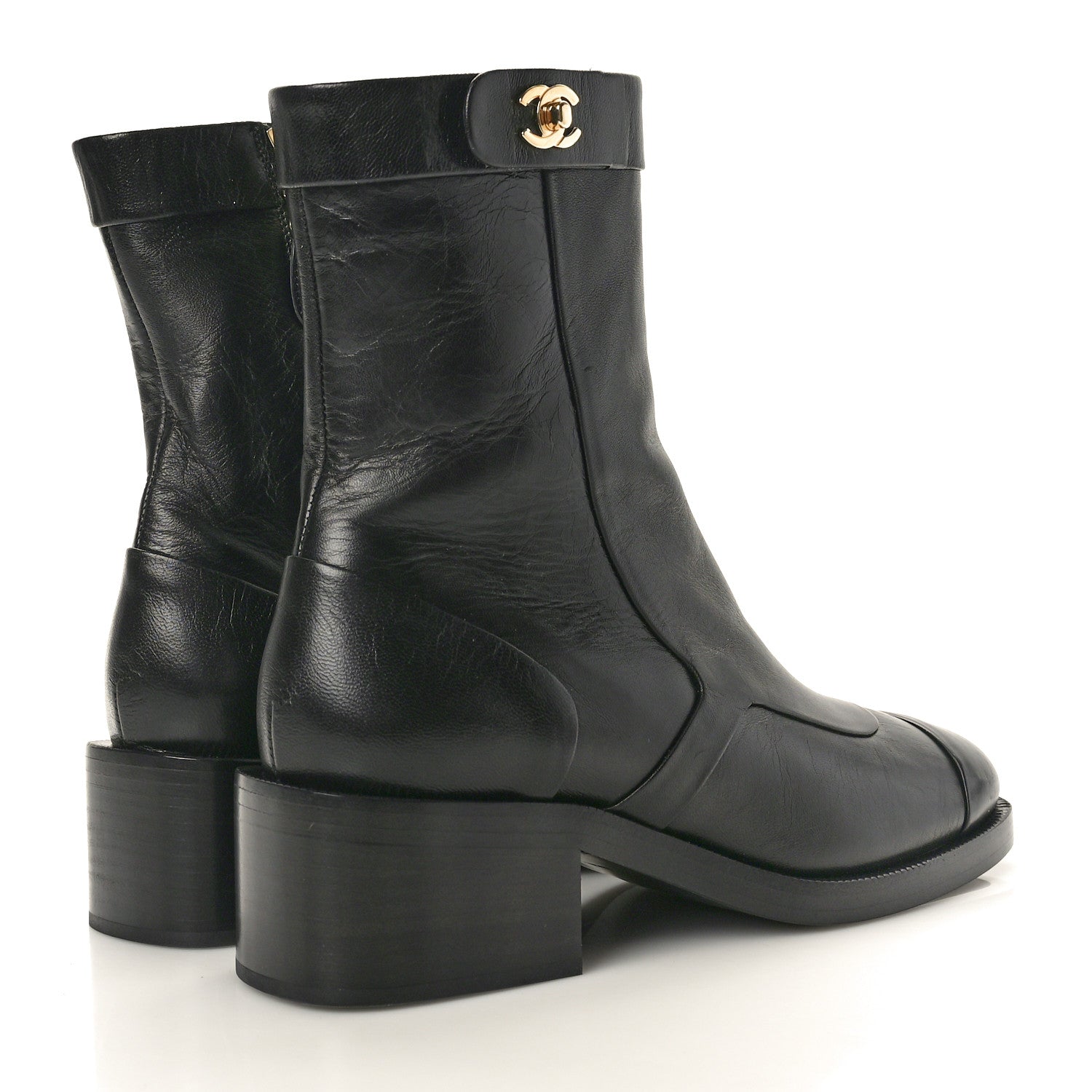 Chanel Shiny Goatskin CC Short Boots 37.5 Black 4 of 9
