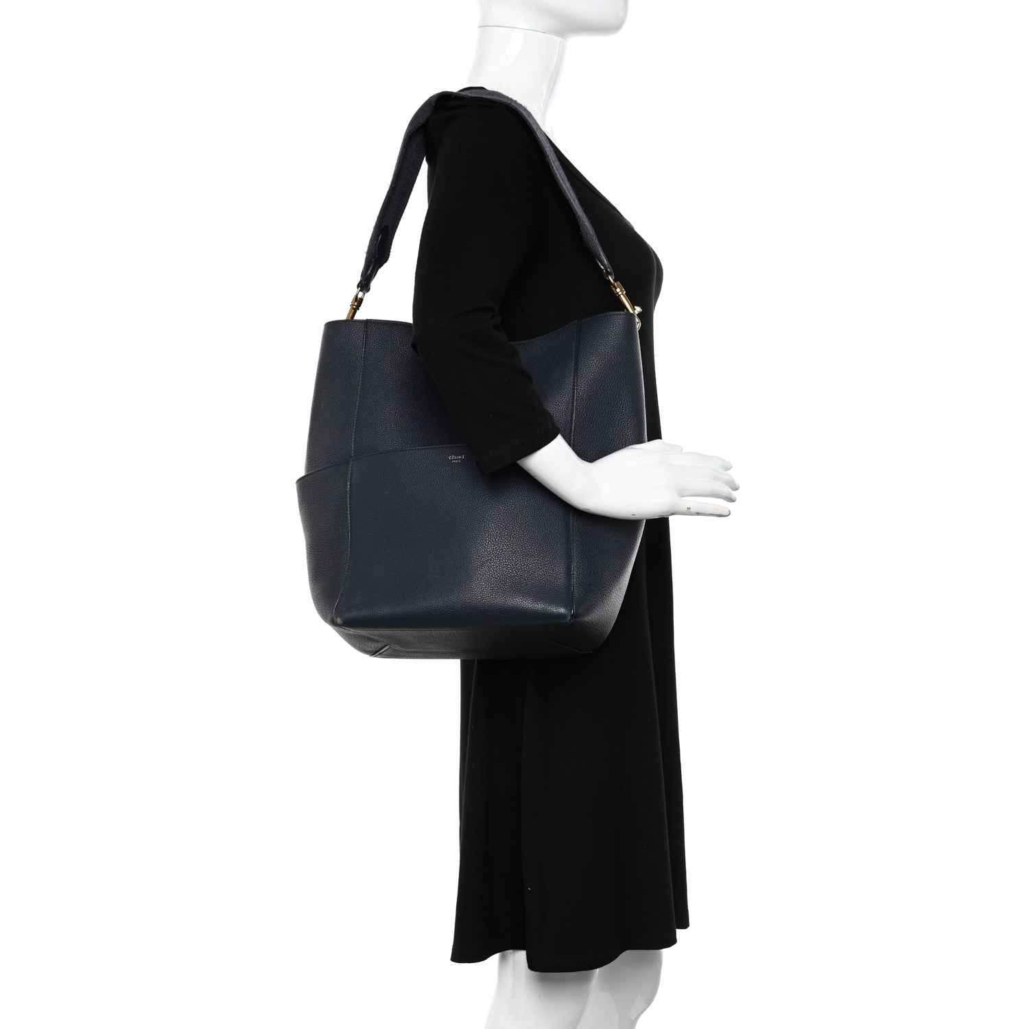 Celine Soft Grained Calfskin Sangle Bucket Bag Navy Blue 2 of 15