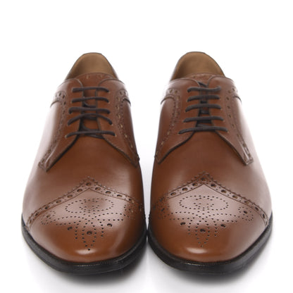 Gucci Waxed Calfskin Mens Reveille Amour Brogue Lace-Up Oxfords 8 Brown 2 of 9