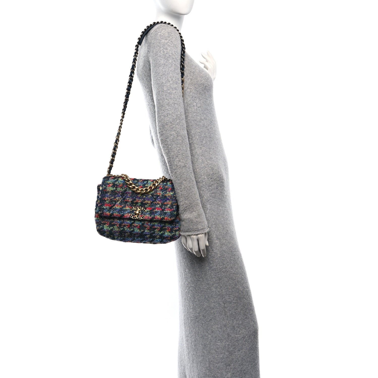 Chanel Tweed Quilted Medium Chanel 19 Flap Dark Multicolor 2 of 11