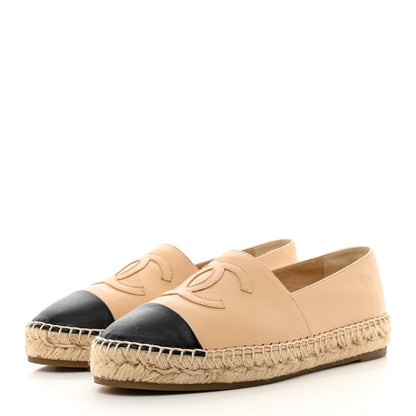 Chanel Lambskin CC Espadrilles 38 Beige Black 3 of 10