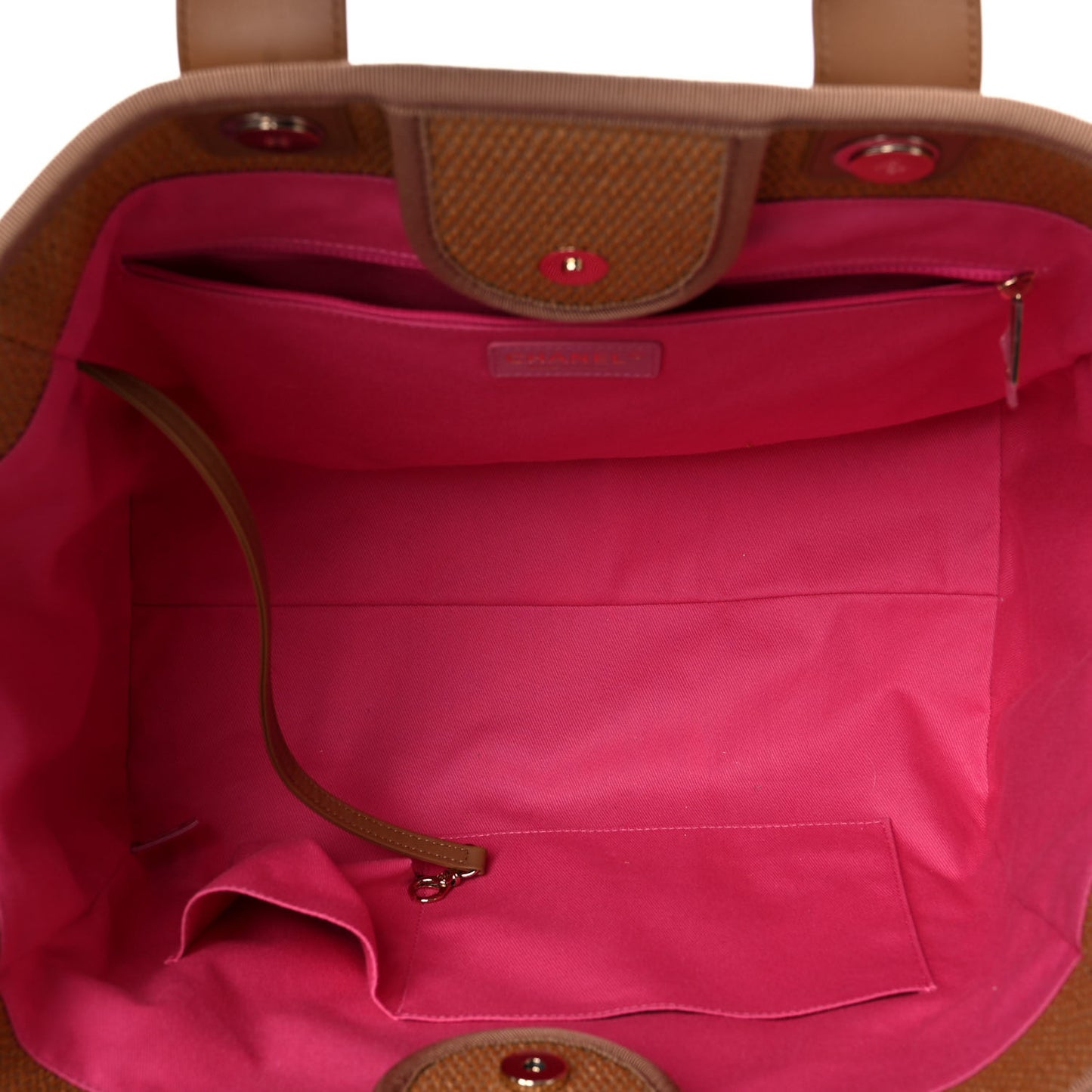 Straw Raffia Calfskin Striped Medium Deauville Tote Dark Beige Fuchsia Navy Blue