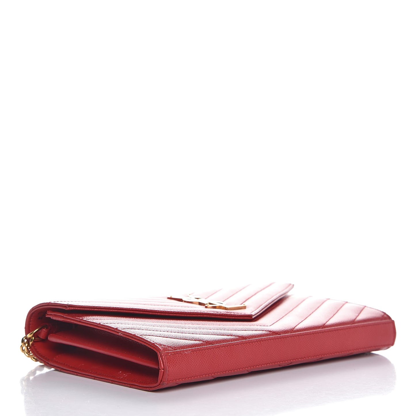 Grain De Poudre Matelasse Chevron Monogram Chain Wallet Red
