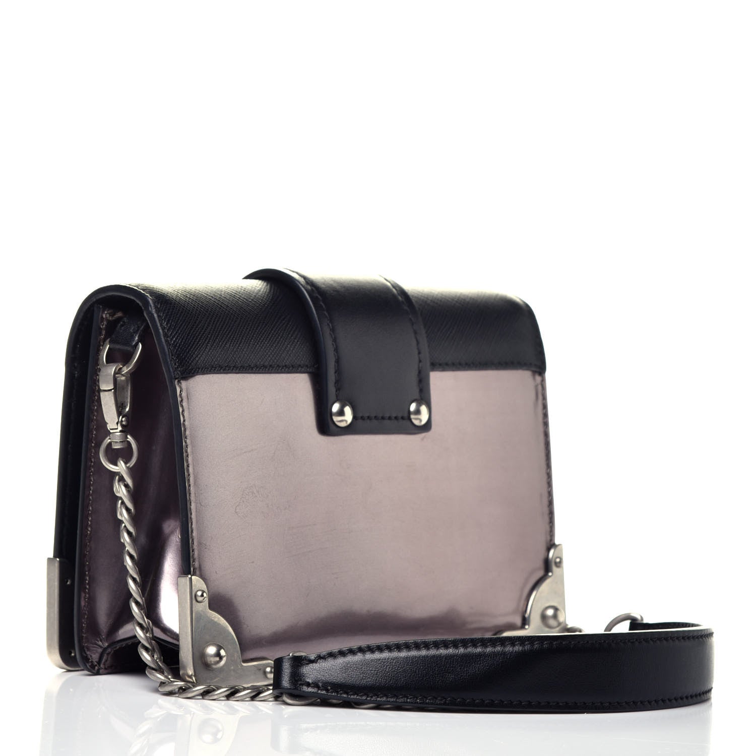 Prada Metallic Vitello Saffiano Cahier Bag Ferro Black 3 of 8