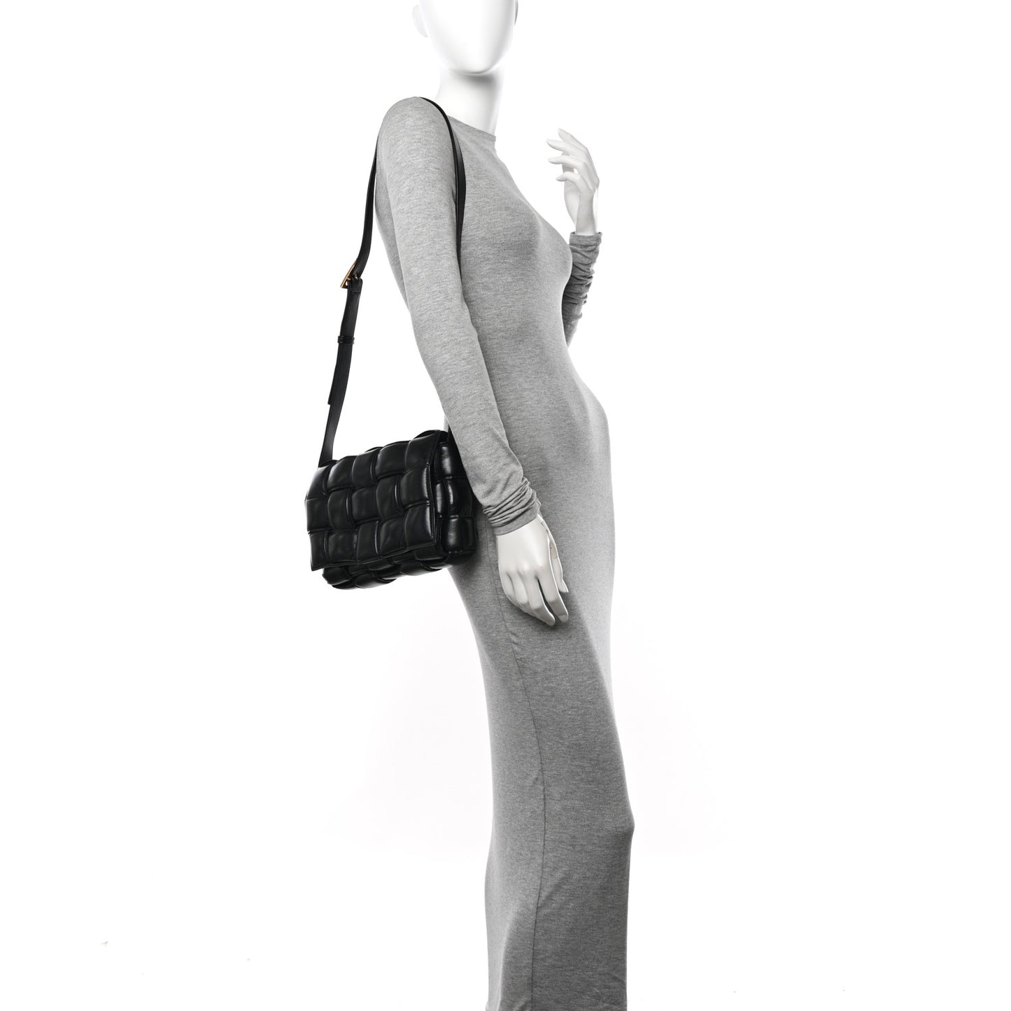 Paper Calfskin Maxi Intreccio Padded Cassette Crossbody Black